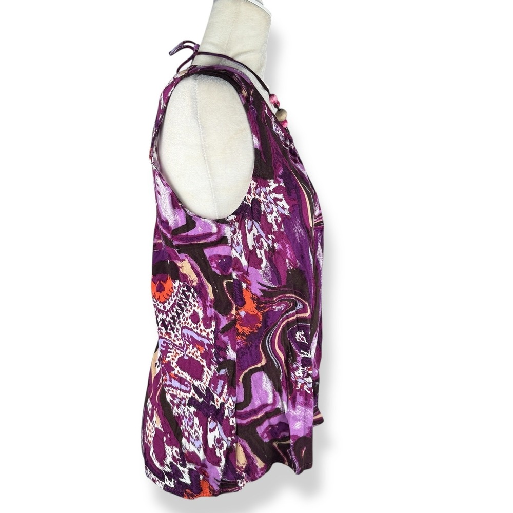 Y2K Purple Abstract Beaded Neck Top Womens Size XL Artsy Indie Boho Made In USA - Picture 3 of 9